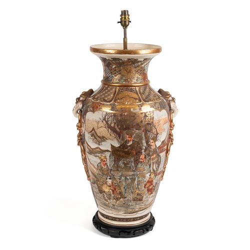 A LARGE JAPANESE SATSUMA VASE ADAPTED AS A LAMP