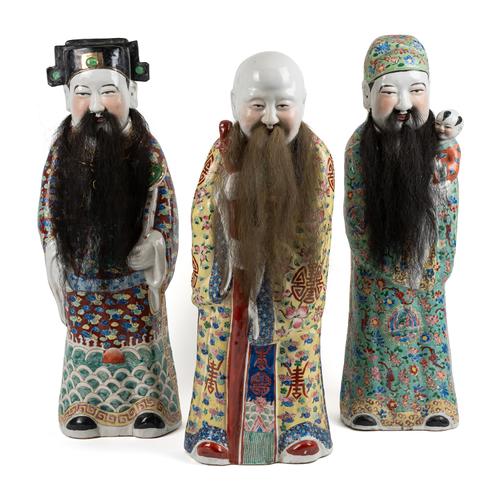 THREE TALL CHINESE FAMILLE ROSE FIGURES OF THE STAR GODS (3)