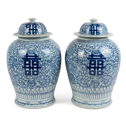 A LARGE PAIR OF BALUSTER VASES AND COVERS (4)