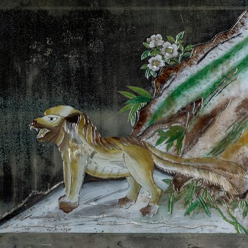 A LARGE CHINESE MIRROR GLASS RECTANGULAR PAINTING (3)