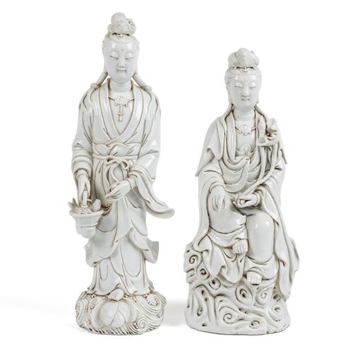 TWO TALL CHINESE BLANC DE CHINE FIGURES OF GUANYIN (2)
