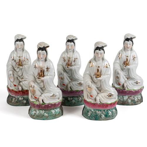 FIVE CHINESE FAMILLE ROSE FIGURES OF GUANYIN (5)