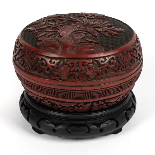 CHINESE CINNABAR LACQUER CIRCULAR BOX AND COVER (3)