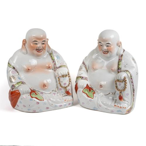 TWO LARGE CHINESE FAMILLE ROSE FIGURES OF BUDAI (2)