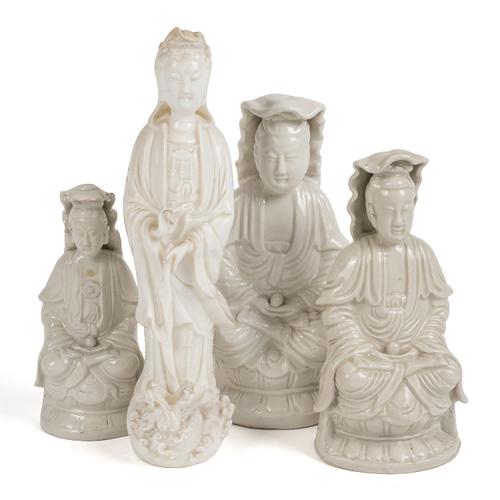 FOUR CHINESE BLANC DE CHINE FIGURES OF GUANYIN (4)