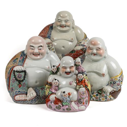 THREE CHINESE FAMILLE ROSE FIGURE OF BUDAI (4)