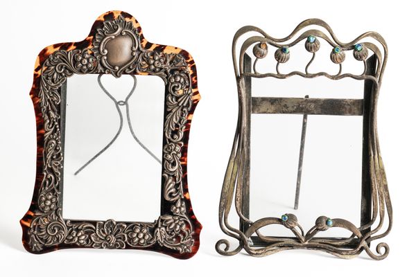 A LATE VICTORIAN SILVER MOUNTED AND TORTOISESHELL SHAPED RECTANGULAR PHOTOGRAPH FRAME AND ANOTHER FRAME (2)