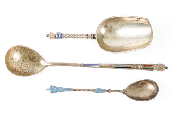 THREE ENAMELLED SPOONS (3)