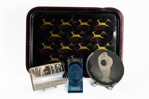 A VICTORIAN ETCHED GLASS MARRIAGE PLAQUE OR PAPER WEIGHT DATED 1874 (4)