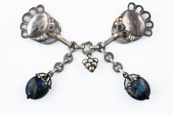 GEORG JENSEN: A SILVER, LABRADORITE & MOONSTONE BROOCH