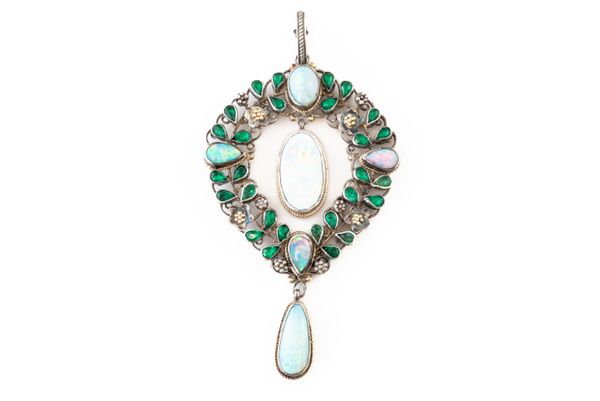 ARTHUR AND GEORGIE GASKIN:  AN OPAL AND EMERALD PENDANT