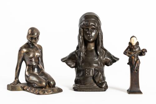 JOSEF ULRICH (AUSTRIAN 1857-1930): A BRONZE AND IVORY FIGURE OF PIERROT (3)