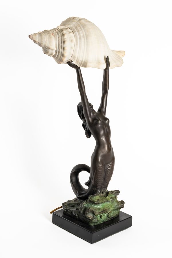 A FRENCH ART NOUVEAU BRONZE MERMAID FIGURAL TABLE LAMP