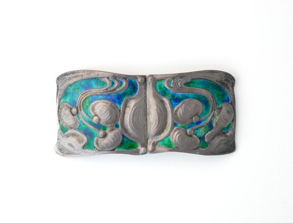 A SILVER AND ENAMELLED TWO PIECE ART NOUVEAU WAISTBELT BUCKLE