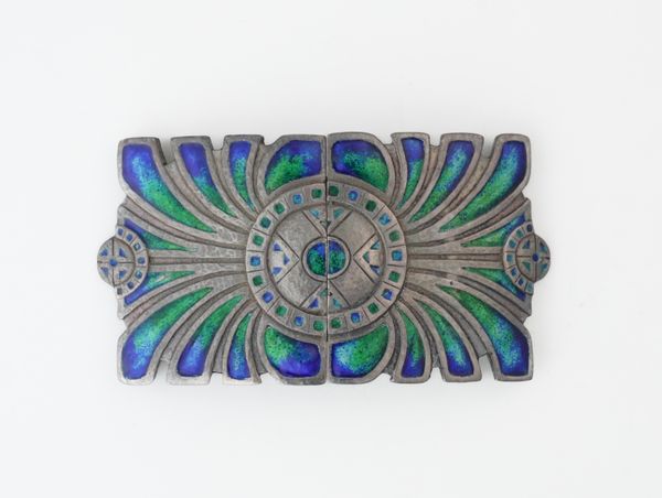 A LIBERTY AND CO SILVER AND ENAMEL TWO PIECE WAISTBELT BUCKLE