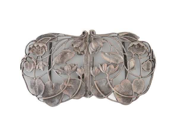 A SILVER TWO PIECE ART NOUVEAU WAISTBELT BUCKLE