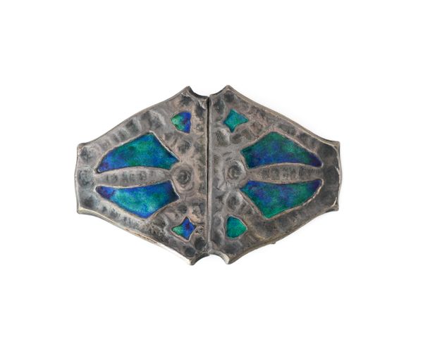 A SILVER AND ENAMELLED TWO PIECE ART NOUVEAU WAISTBELT BUCKLE