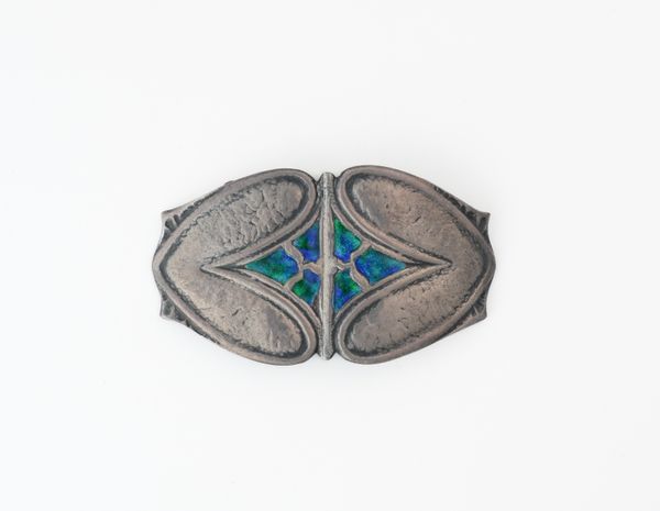 A LIBERTY AND CO SILVER AND ENAMELLED TWO PIECE ART NOUVEAU WAISTBELT BUCKLE