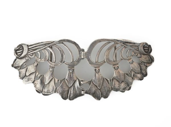 A SILVER TWO PIECE ART NOUVEAU WAISTBELT BUCKLE