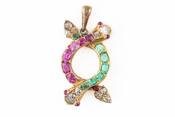 A VICTORIAN GEMSET SNAKE PENDANT