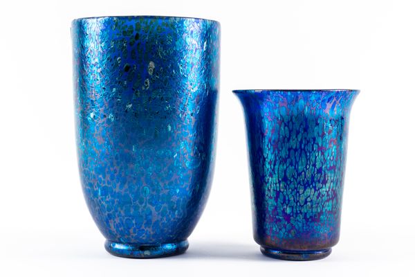 TWO IRIDESCENT GLASS VASES (2)