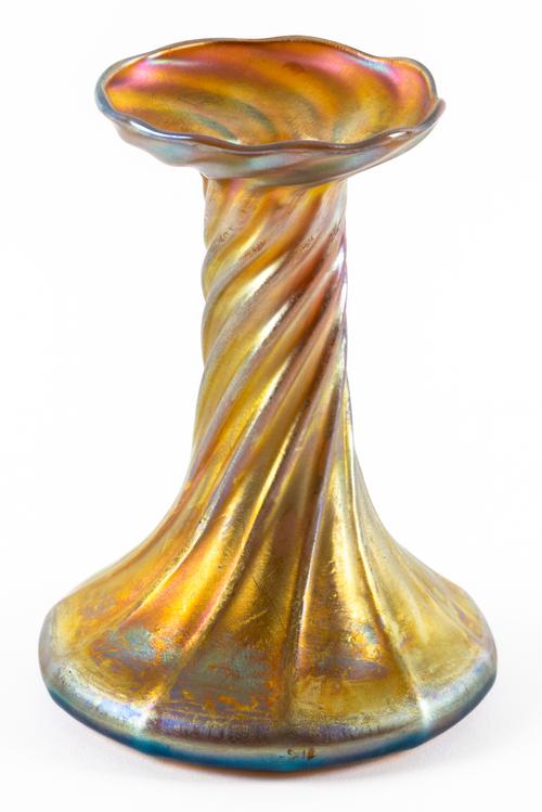 A TIFFANY FAVRILE GLASS CANDLESTICK