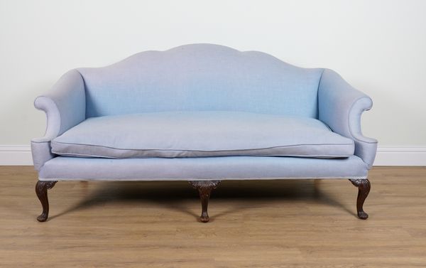 A GEORGE I STYLE MAHOGANY FRAMED HUMPBACK SOFA