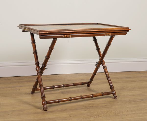 A CHEQUER INLAID ROSEWOOD TRAY TABLE