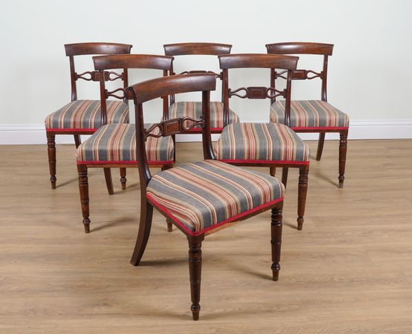 A SET OF SIX REGENCY MAHOGANY BAR BACK DINING CHAIRS (6)