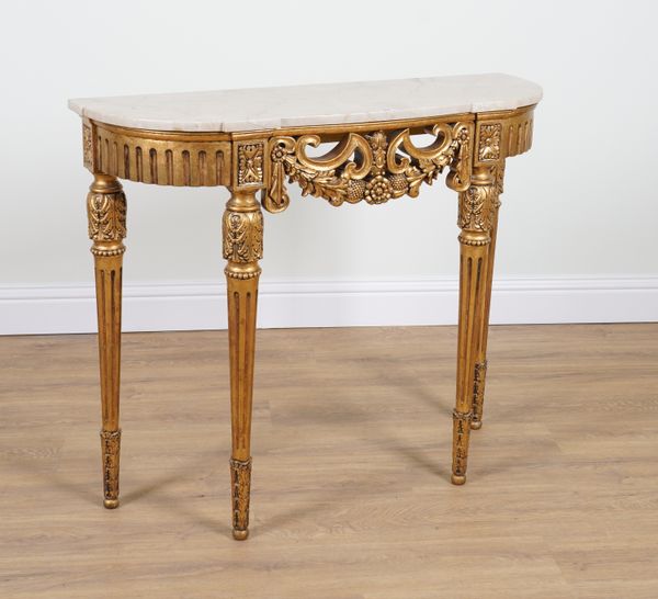 A MARBLE TOPPED CONSOLE TABLE