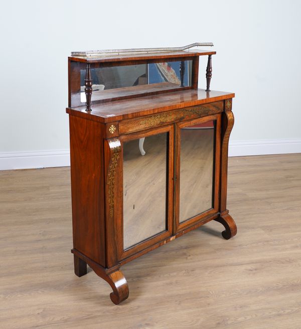 A REGENCY BRASS INLAID ROSEWOOD SHELF-BACK CHIFFONIER