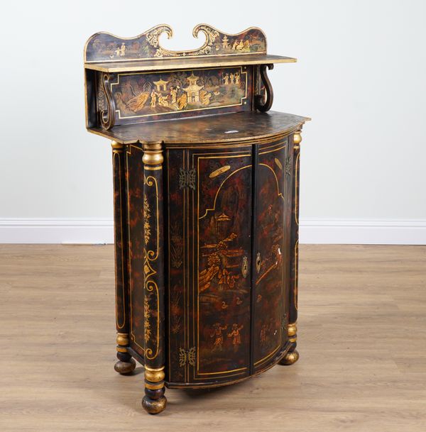 AN 18TH CENTURY STYLE CHINOISERIE DECORATED SIDE CUPBOARD