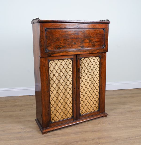 A REGENCY ROSEWOOD SECRETAIRE SIDE CUPBOARD