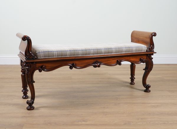 A VICTORIAN MAHOGANY FRAMED HALL BENCH