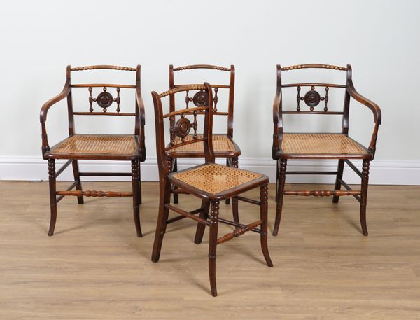 A SET OF FOUR REGENCY FAUX ROSEWOOD PAINTED DINING CHAIRS (4)