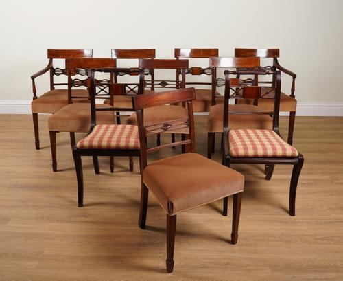 A MATCHED SET OF EIGHT GEORGE III STYLE MAHOGANY BAR BACK DINING CHAIRS (10)