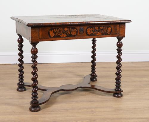 A WILLIAM & MARY AND LATER WALNUT OYSTER VENEERED SINGLE DRAWER SIDE TABLE