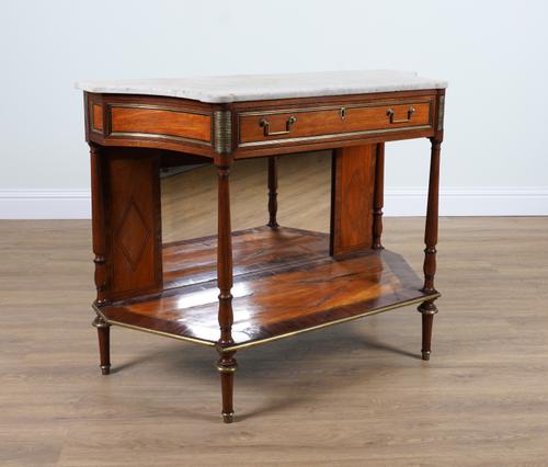 AN EARLY 19TH CENTURY FRENCH GILT METAL MOUNTED MARBLE TOPPED SIDE TABLE