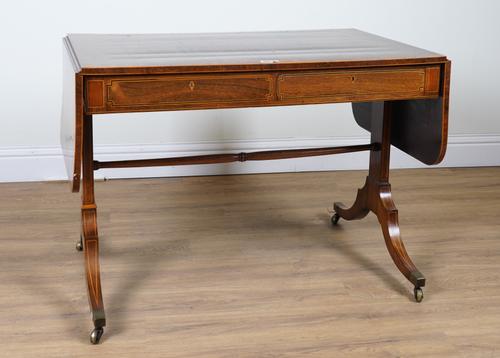 A REGENCY INLAID ROSEWOOD TWO DRAWER SOFA TABLE