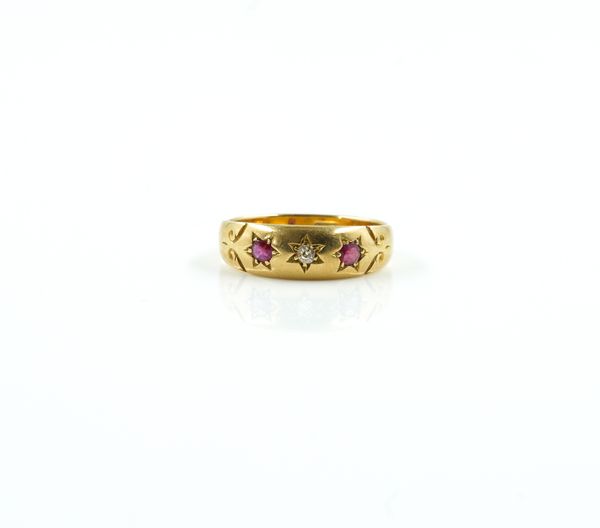 A RUBY AND DIAMOND GYPSY RING