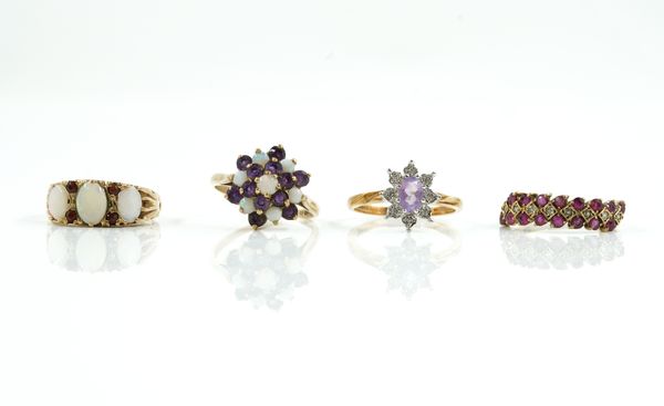 FOUR GEMSET RINGS (4)