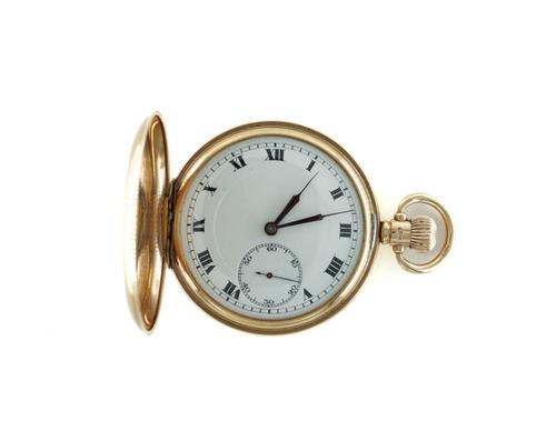 A 9CT GOLD CASED FULL HUNTER GENTLEMAN'S POCKET WATCH