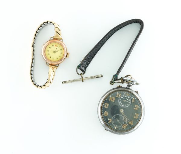 AN ALARM POCKET WATCH AND A LADY'S WRISTWATCH (2)