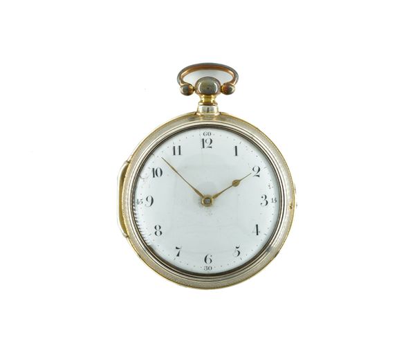 A SILVER (FORMERLY GILDED) PAIR CASED, KEY WIND, OPENFACED GENTLEMAN'S POCKET WATCH