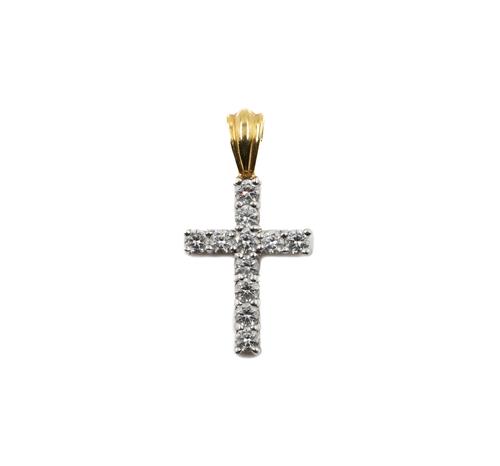AN 18CT TWO COLOUR GOLD AND DIAMOND PENDANT CROSS