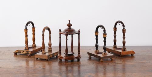 FOUR TUNBRIDGE-WARE AND ROSEWOOD WATCH STANDS (5)