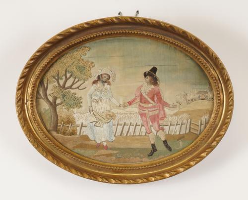 TWO LATE GEORGE III WOOL AND SILKWORK EMBROIDERIES TOGETHER WITH A SILHOUETTE PORTRAIT PROFILE (5)