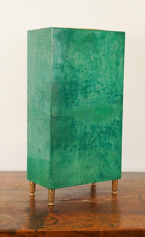 ALDO TURA: A GREEN STAINED GOAT SKIN LACQUERED AND GILT-METAL UMBRELLA STAND