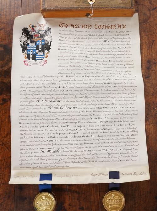 GRANT OF ARMS FOR SIR WILLIAM ADAMS OF ALBERMARLE STREET, MIDDLESEX