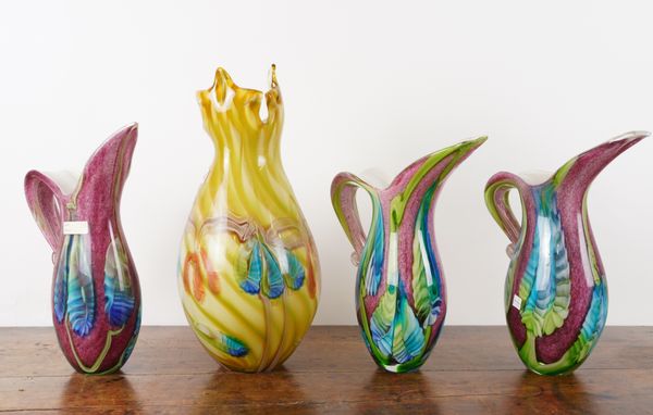 A MURANO STYLE VASE AND THREE JUGS (4)